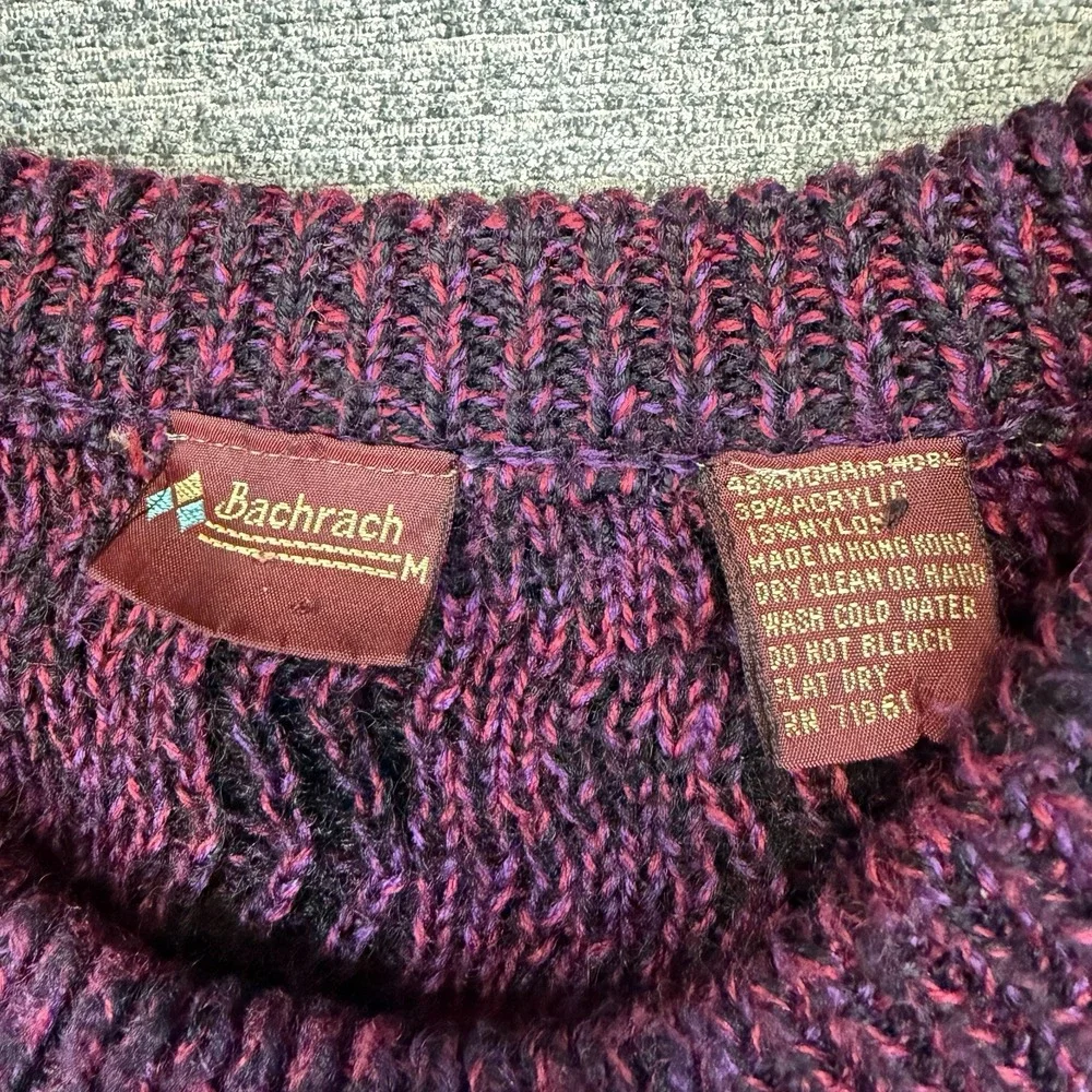 Bachrach Sweater Mens M Purple Pink‎ Textured Knit Grandpa Vintage 90s Wool